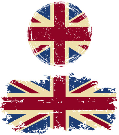 British round and square grunge flags. Vector illustration. Grunge effect can be cleaned easily.のイラスト素材