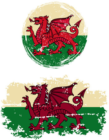 Welsh round and square grunge flags. Vector illustration. Grunge effect can be cleaned easily.のイラスト素材
