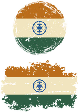 Indian round and square grunge flags. Vector illustration. Grunge effect can be cleaned easily.のイラスト素材