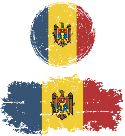 Moldovan round and square grunge flags. Vector illustration. Grunge effect can be cleaned easily.のイラスト素材