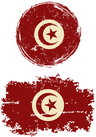 Tunisian round and square grunge flags. Vector illustration. Grunge effect can be cleaned easily.のイラスト素材