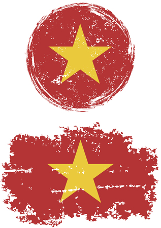 Vietnamese round and square grunge flags. Vector illustration. Grunge effect can be cleaned easily.のイラスト素材