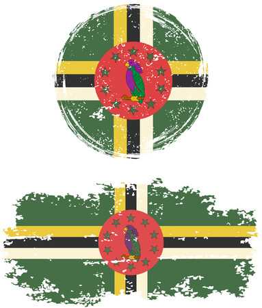 Dominica round and square grunge flags. Vector illustration. Grunge effect can be cleaned easily.のイラスト素材