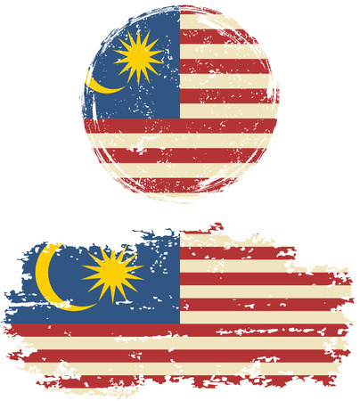 Malaysian round and square grunge flags. Vector illustration. Grunge effect can be cleaned easily.のイラスト素材