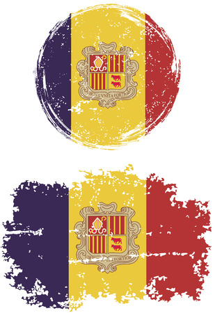 Andorran round and square grunge flags. Vector illustration. Grunge effect can be cleaned easily.のイラスト素材
