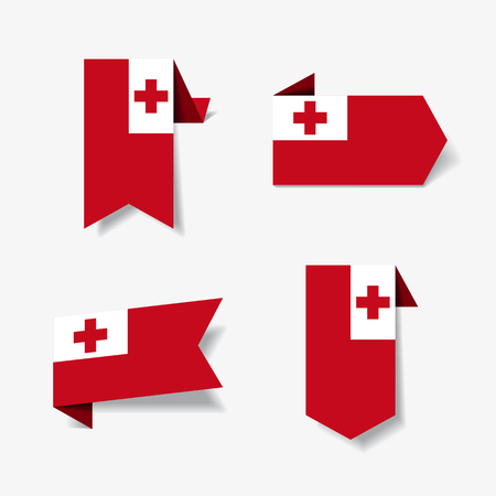 Tonga flag stickers and labels set. Vector illustration.のイラスト素材