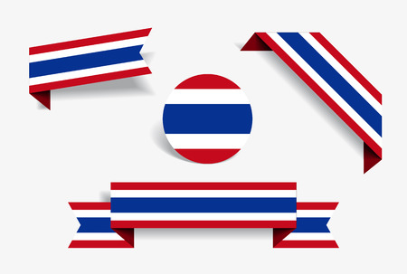 Thai flag stickers and labels set. Vector illustration.のイラスト素材