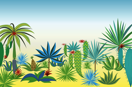 Background with different tropical plants and trees. Vector illustration.のイラスト素材