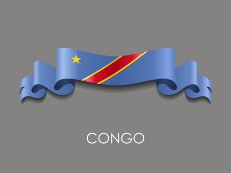 Congolese wavy flag ribbon on gray background. Vector illustration.のイラスト素材
