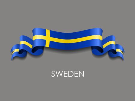 Swedish wavy flag ribbon on gray background. Vector illustration.のイラスト素材