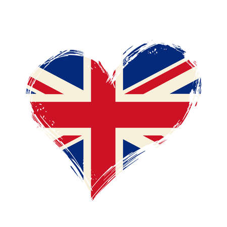 British flag heart-shaped grunge background. Vector illustration.のイラスト素材