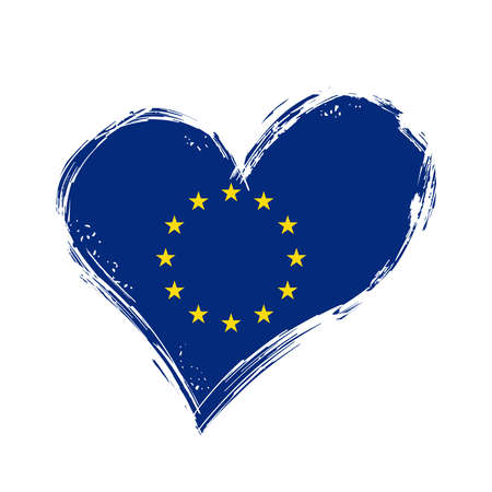 European Union flag heart-shaped grunge background. Vector illustration.のイラスト素材