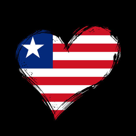 Liberian flag heart-shaped grunge background. Vector illustration.のイラスト素材