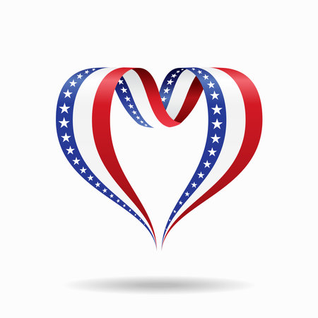 American flag heart-shaped ribbon background layout. Vector illustration.のイラスト素材