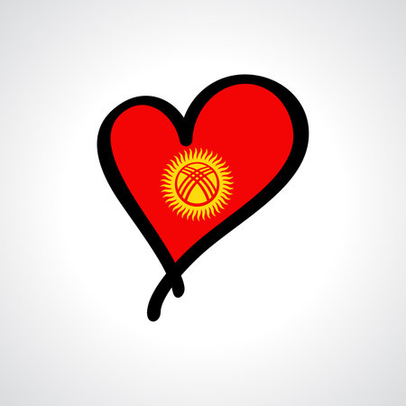 Kyrgyzstani flag heart-shaped hand drawn logo. Vector illustration.のイラスト素材