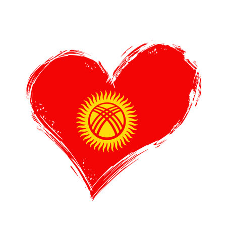 Kyrgyzstani flag heart-shaped grunge background. Vector illustration.のイラスト素材