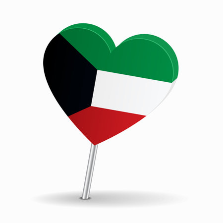 Kuwaiti flag heart-shaped map pointer layout. Vector illustration.のイラスト素材