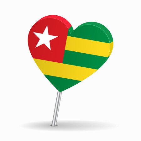 Togolese flag heart-shaped map pointer layout. Vector illustration.のイラスト素材