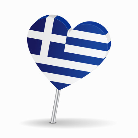 Greek flag heart-shaped map pointer layout. Vector illustration.のイラスト素材