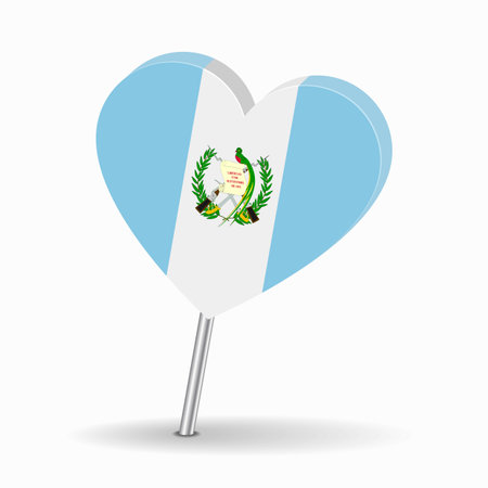 Guatemalan flag heart-shaped map pointer layout. Vector illustration.のイラスト素材