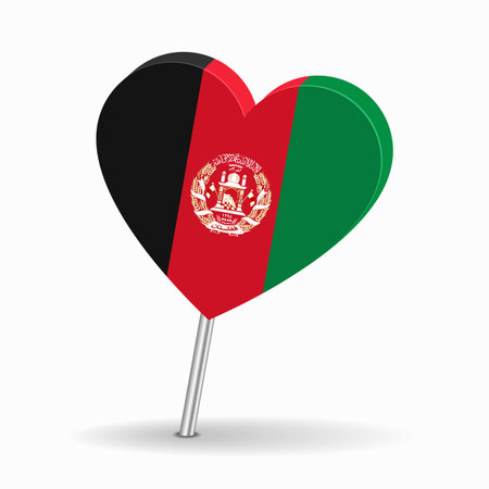 Afghani flag heart-shaped map pointer layout. Vector illustration.のイラスト素材