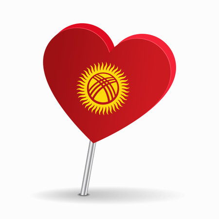 Kyrgyzstani flag heart-shaped map pointer layout. Vector illustration.のイラスト素材