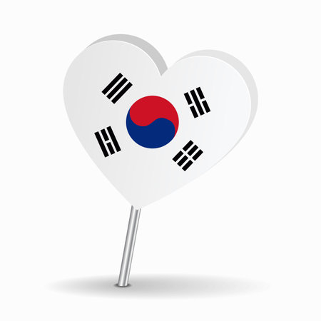 South Korean flag heart-shaped map pointer layout. Vector illustration.のイラスト素材