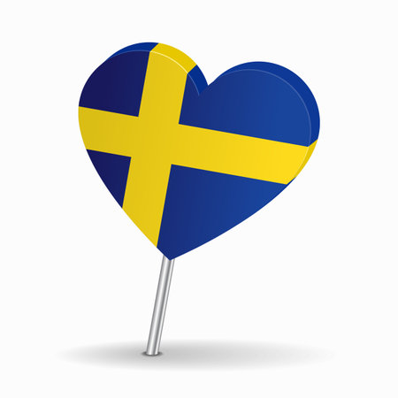 Swedish flag heart-shaped map pointer layout. Vector illustration.のイラスト素材