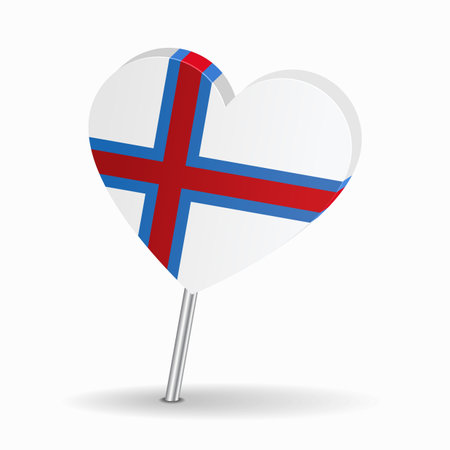 Faroe Islands flag heart-shaped map pointer layout. Vector illustration.のイラスト素材