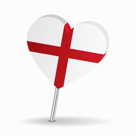 English flag heart-shaped map pointer layout. Vector illustration.のイラスト素材