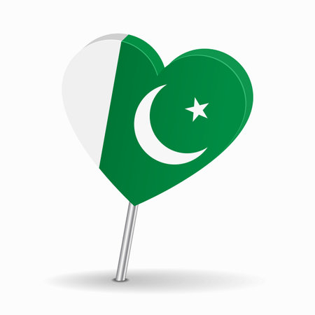 Pakistani flag heart-shaped map pointer layout. Vector illustration.のイラスト素材
