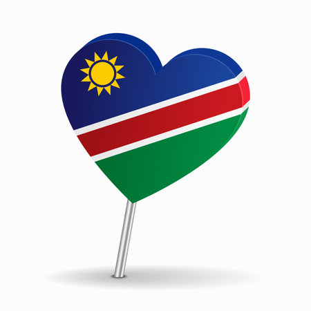 Namibian flag heart-shaped map pointer layout. Vector illustration.のイラスト素材