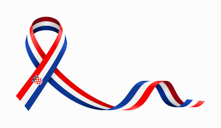 Croatian flag stripe ribbon wavy background layout. Vector illustration.のイラスト素材