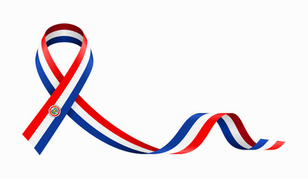 Paraguayan flag stripe ribbon wavy background layout. Vector illustration.のイラスト素材