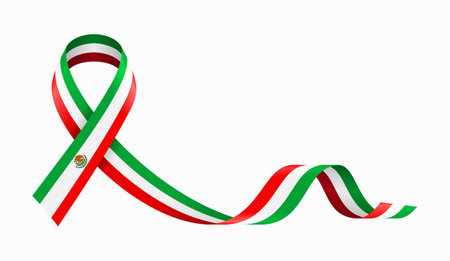 Mexican flag stripe ribbon wavy background layout. Vector illustration.のイラスト素材