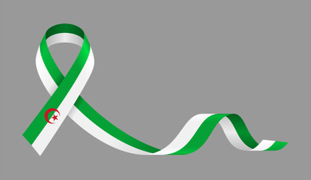 Algerian flag stripe ribbon wavy background layout. Vector illustration.のイラスト素材