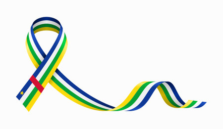 Central African Republic flag stripe ribbon wavy background layout. Vector illustration.のイラスト素材