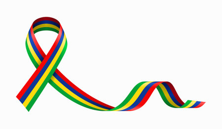 Mauritius flag stripe ribbon wavy background layout. Vector illustration.のイラスト素材