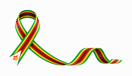Zimbabwean flag stripe ribbon wavy background layout. Vector illustration.のイラスト素材