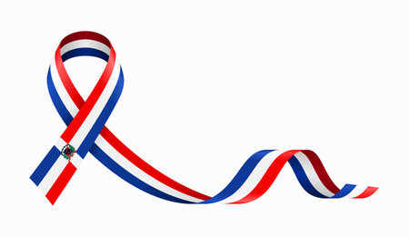 Dominican Republic flag stripe ribbon wavy background layout. Vector illustration.のイラスト素材