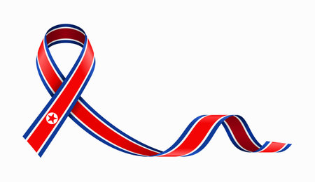 North Korean flag stripe ribbon wavy background layout. Vector illustration.のイラスト素材
