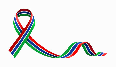 Gambian flag stripe ribbon wavy background layout. Vector illustration.のイラスト素材