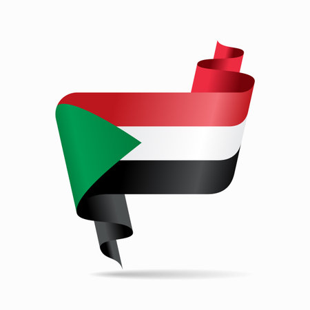 Sudanese flag wavy ribbon background. Vector illustration.のイラスト素材