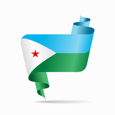 Djibouti flag wavy ribbon abstract background. Vector illustration.のイラスト素材