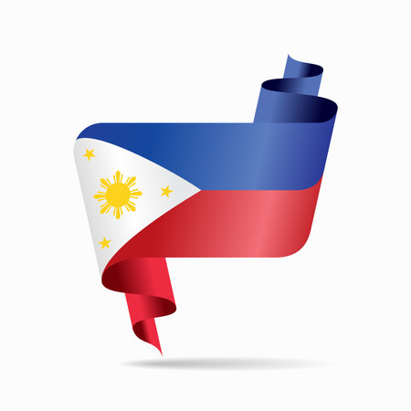 Philippines flag wavy ribbon abstract background. Vector illustration.のイラスト素材