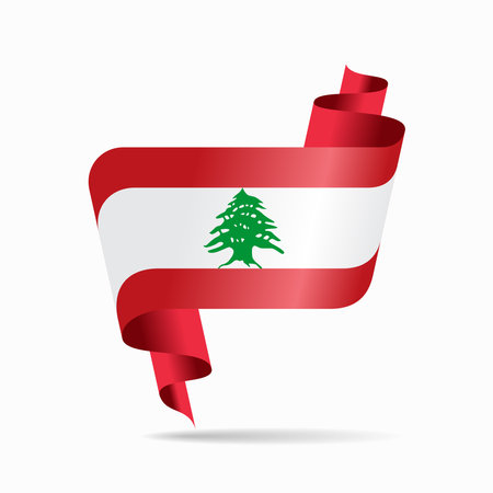 Lebanese flag wavy ribbon abstract background. Vector illustration.のイラスト素材