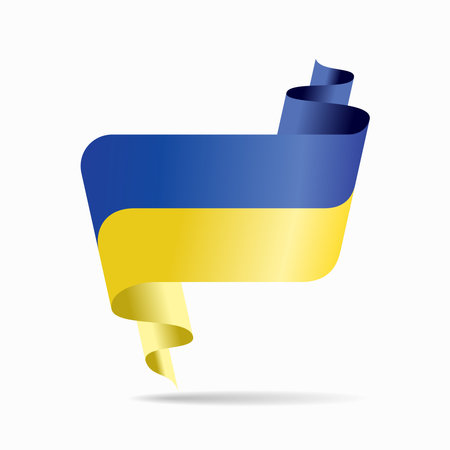Ukrainian flag wavy ribbon abstract background. Vector illustration.のイラスト素材