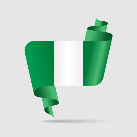 Nigerian flag wavy ribbon abstract background. Vector illustration.のイラスト素材