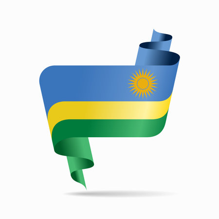 Rwandan flag wavy ribbon abstract background. Vector illustration.のイラスト素材