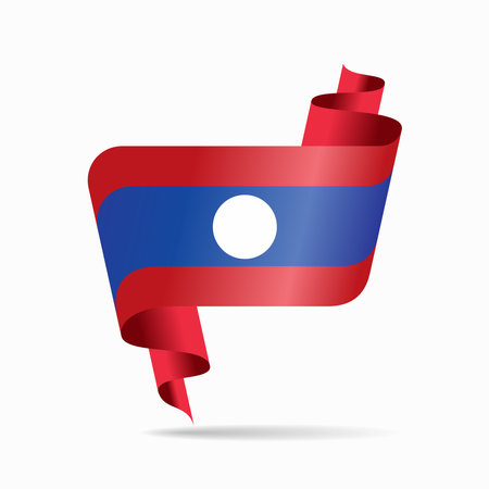 Laotian flag wavy ribbon abstract background. Vector illustration.のイラスト素材